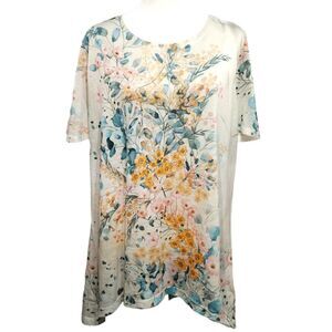 Concepts Green Floral Rhinestone Blouse Sz XXL 20 Women's Sublimation Top